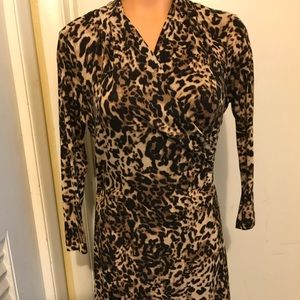 Kasper Ladies Leopard Cheetah Faux Wrap Dress (M)